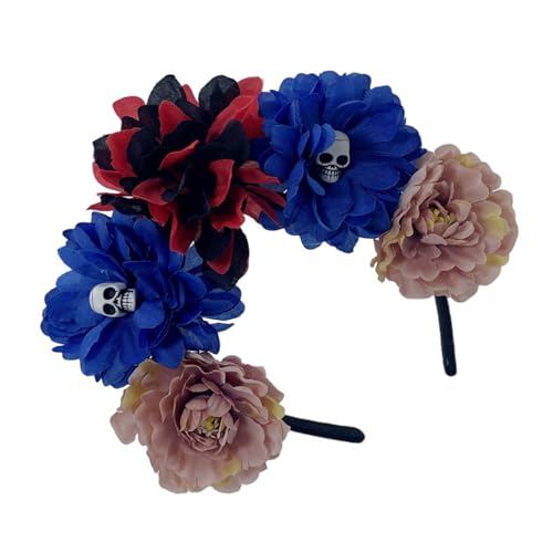 ZBIianxer Halloween Frauen Blumen Stirnbänder Realistischer Totenkopf Blumen Haarschmuck Für Kostümpartys von ZBIianxer