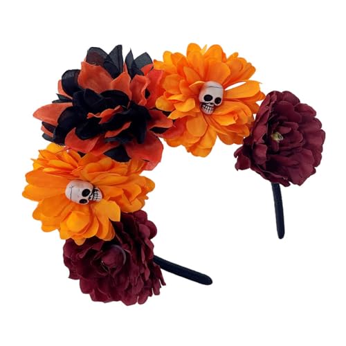 ZBIianxer Halloween Frauen Blumen Stirnbänder Realistischer Totenkopf Blumen Haarschmuck Für Kostümpartys von ZBIianxer