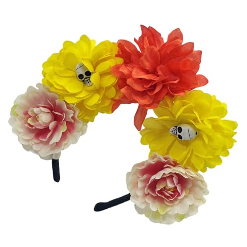 ZBIianxer Halloween Frauen Blumen Stirnbänder Realistischer Totenkopf Blumen Haarschmuck Für Kostümpartys von ZBIianxer