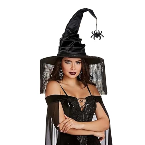 ZBIianxer Halloween Hexenhut Cosplay Zauberer Hut Hexenhut Damen Mann Unisex Hexenkostüm Fransen Spitzhut Partyhut Kopfbedeckung Hut von ZBIianxer