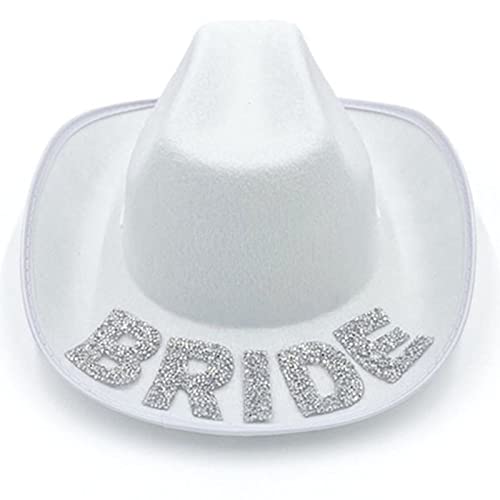ZBIianxer Weißer Cowgirl-Hut mit funkelnden Brautbuchstaben für Halloween, Verkleidung, Cosplay, Partyzubehör, Kostümzubehör von ZBIianxer