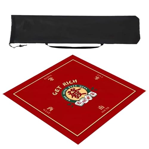 ZCLNYVGJ Mahjong mat Verdickte 1 cm Mahjong-Matte, Mahjong-Tischmatte mit Aufbewahrungstasche, Haushalts-Kristall-Samt-Spieltischmatte(Red,23.6in) von ZCLNYVGJ