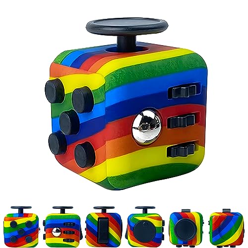 ZCOINS Regenbogen-Fidget-Würfel mit 6 Seiten, Stressabbau, Geigenspielzeug, Autismus, sensorisches Spielzeug, Fidget-Spielzeug für Erwachsene und Kinder von ZCOINS