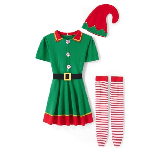 ZCXCsfp Weihnachtselfenkostüm für Erwachsene, Kleidungsset, Weihnachtsmannhelfer, Cosplay-Sets, für Herren und Damen, Weihnachtself-Outfit für Urlaubsparty (A-Elfen-Grün, Damen, 110) von ZCXCsfp