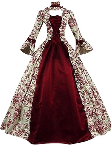 Viktorianische Kleider Damen Vintage Court Maskerade Kleid Mittelalter Gothic Lolita Party Schwingen Abendkleid Lolita Party Rokoko Puffärmel Maxi Mittelalter Renaissance Kostüm Outfit (Weinrot, 3XL) von ZCXCsfp