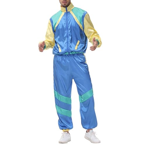 ZCXCsfp 2-teiliges Hip-Hop-Kostüm für Erwachsene, langärmelig, Jacke mit Hose, Halloween, Hippies, Cosplay-Set für Männer und Frauen (Blau, XXL) von ZCXCsfp