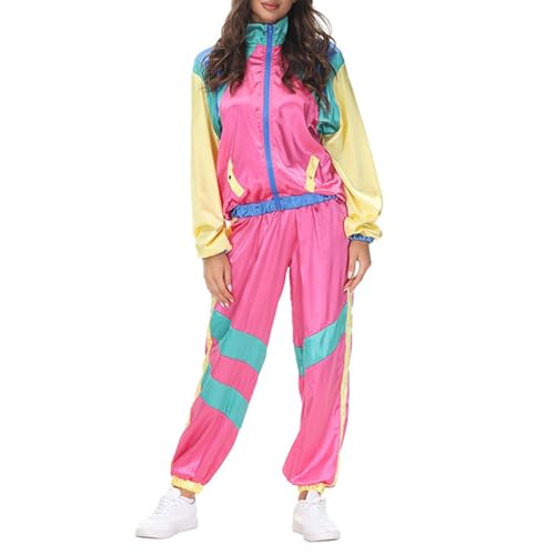 ZCXCsfp Hip-Hop-Kostüm für Erwachsene, 2-teilig, langärmelig, Jacke mit Hose, Halloween, Hippies, Cosplay-Set für Männer und Frauen (Rosa, L) von ZCXCsfp