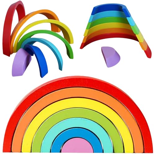 Regenbogen Holz,Montessori Regenbogen Holzspielzeug,Holz Regenbogen Spielzeug,Regenbogen Bausteine Holz,Bogen Steckspiel Holz,Bunter Regenbogen Holz,Stapelregenbogen Regenbogen von ZDL