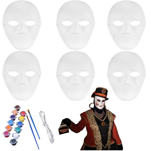 ZDL Maske Weiß,6pcs DIY Weiße Papier Maske,Theathermaske zum Bemalen,Maskerade Masken,Überstreichbare Papiermasken,für Karneval,Cosplay,Halloween Party von ZDL