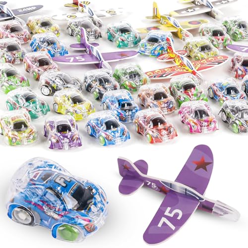 ZDNT 30 Stück Mitgebsel Kindergeburtstag Aufziehauto,10 Stück Styropor Flugzeuge für Kinder,Mini Auto Gastgeschenke Klein Spielzeugauto Set Give Away Pinata Füllung Kinder Aufziehspielzeug Party von ZDNT