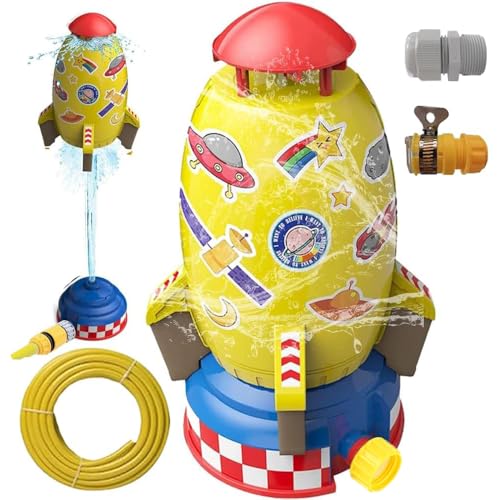 Rocket Wassersprinkler Kinder Outdoor,Wassersprinkler+5M Schlauch,Water Rocket Sprinkler,Wasserspielzeug Garten,Water Rocket Sprinkler Garden Toy,Rasensprenger Kinder,Water Rocket (Raketen Gelb) von ZDQC