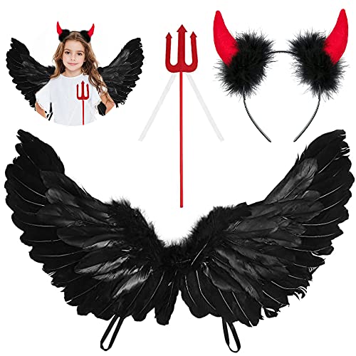 ZDQC 3 Stück Engel Flügel Schwarz,65CM Flügel Schwarz Damen,Halloween Schwarzer Engel,Gefallener Engel Kostüm,Dunkler Engel Kostüm,Engel Kostüm Damen Schwarz,Engel Flügel(Schwarz) von ZDQC