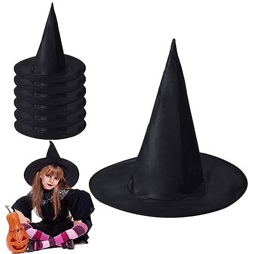 ZDQC 6 Stück Halloween Hexenhut,Hexenhut Groß,Halloween Schwarzer Hexenhut,Schwarzer Zauberhut,Hexen Zubehör,Zauberhut für Kinder,Spitzhut Zauberer,Karnevalshut von ZDQC