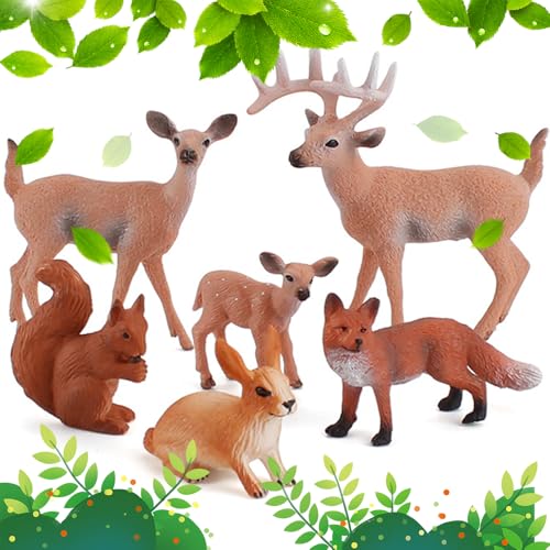 ZDQC 6 Stück Waldtiere Figuren,Tierfiguren,Tierfigur Spielzeug,Woodland Animals,Weihnachten Tierfigur,Rentier Figuren,Waldtiere Figuren Set,Hirsch Modell,Waldtiere Weißwedelhirsch von ZDQC