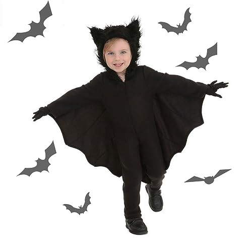 ZDQC Fledermaus Kostüm Kinder,Halloween Kostüm Kinder Fledermaus,Karneval Kinder Fledermaus Kostüm,Fledermaus Kostüm,Kinder mit Handschuhe,Fledermaus Umhang Kinder,Geeignet für Höhe 90-160cm (L) von ZDQC