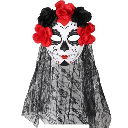 ZDQC Dia de Los Muertos Maske mit Schleier,Tag Der Toten Maske,Halloween Kostüm,Accessoire Day of the Dead,Karneval Kostüm Ball Zubehör ZDQC Dia de Los Muertos Maske mit Schleier,Tag Der Toten Maske,Halloween Kostüm,Accessoire Day of the Dead,Karneval Kostüm Ball Zubehör von ZDQC