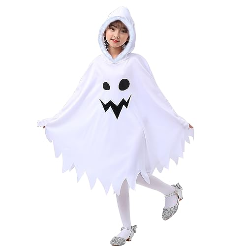 ZDQC Kinder Halloween Geist Umhang,Kinderkostüm Geisterumhang,Gespenster Kostüm Kinder,Halloween Kostüm Kinder Geist,Cosplay Für Halloween Kostüm,Geeignet für Höhe 90-140cm (L) von ZDQC