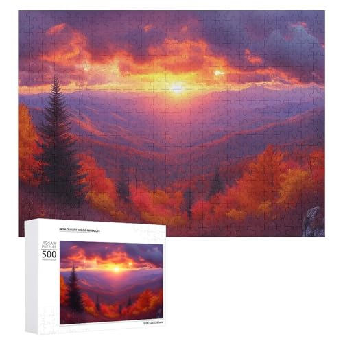 Holz-Puzzle, Herbstlandschaft, schwieriges Puzzle, Erwachsenen-Puzzle, Familienspaß-Spiel-Unterhaltung, geeignet für Erwachsene, 500 Teile von ZDQJY