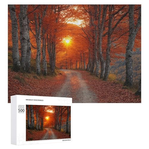 Holz-Puzzle, Herbstlandschaft, schwieriges Puzzle, Erwachsenen-Puzzle, Familienspaß-Spiel-Unterhaltung, geeignet für Erwachsene, 500 Teile von ZDQJY