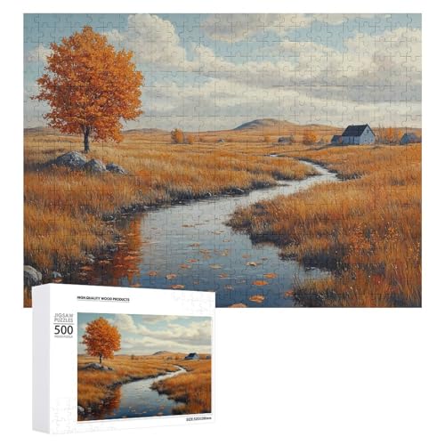 Holz-Puzzle, Herbstlandschaft, schwieriges Puzzle, Erwachsenen-Puzzle, Familienspaß-Spiel-Unterhaltung, geeignet für Erwachsene, 500 Teile von ZDQJY