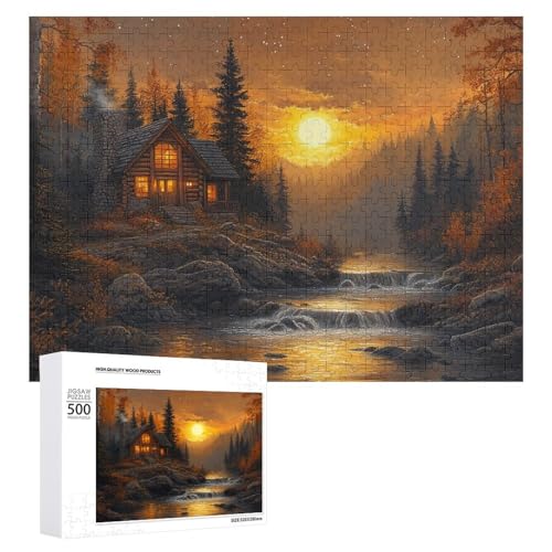 Holz-Puzzle, Herbstlandschaft, schwieriges Puzzle, Erwachsenen-Puzzle, Familienspaß-Spiel-Unterhaltung, geeignet für Erwachsene, 500 Teile von ZDQJY