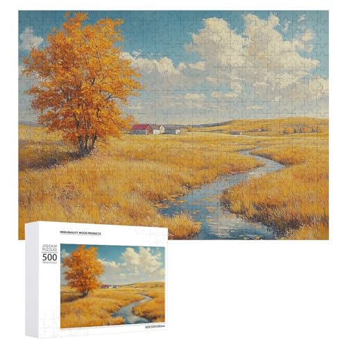 Holz-Puzzle, Herbstlandschaft, schwieriges Puzzle, Erwachsenen-Puzzle, Familienspaß-Spiel-Unterhaltung, geeignet für Erwachsene, 500 Teile von ZDQJY