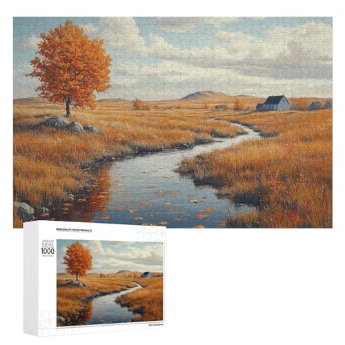 Holzpuzzle mit Herbstlandschaft, schwieriges Puzzle, Erwachsenen-Puzzle, Familienspaß, Spielunterhaltung, geeignet für Erwachsene, 1000 Teile von ZDQJY