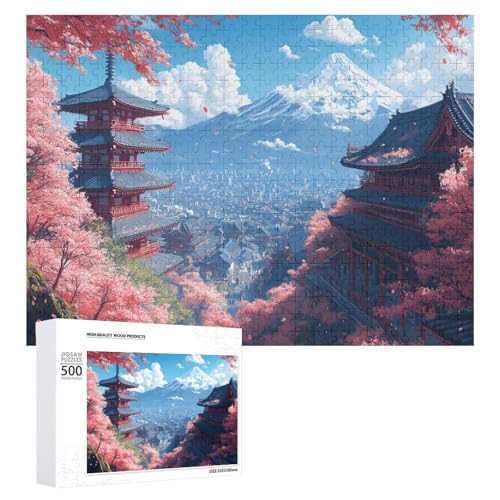 Schwieriges Holzpuzzle im japanischen Stil, Landschaft, Erwachsenen-Puzzle, Familienspaß-Spiel-Unterhaltung, geeignet für Erwachsene, 500 Teile von ZDQJY