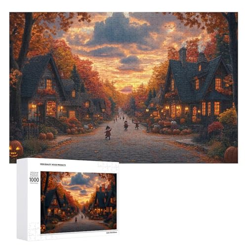 Schwieriges Holzpuzzle mit Halloween-Thema, Erwachsenen-Puzzle, Familienspaß-Spiel-Unterhaltung, geeignet für Erwachsene, 1000 Teile von ZDQJY