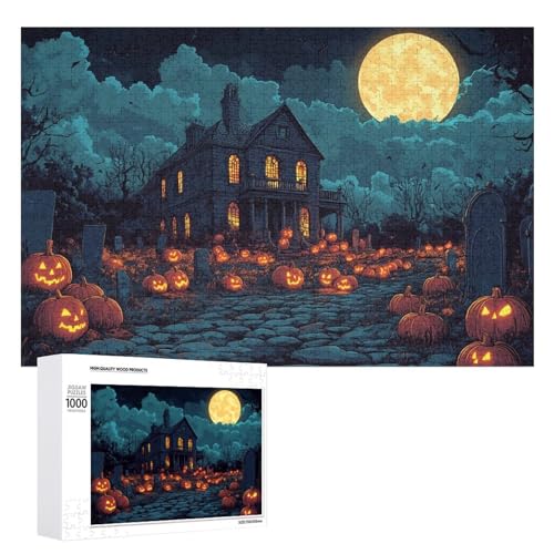 Schwieriges Holzpuzzle mit Halloween-Thema, Erwachsenen-Puzzle, Familienspaß-Spiel-Unterhaltung, geeignet für Erwachsene, 1000 Teile von ZDQJY