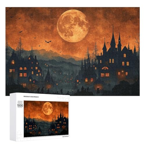 Schwieriges Holzpuzzle mit Halloween-Thema, Erwachsenen-Puzzle, Familienspaß-Spiel-Unterhaltung, geeignet für Erwachsene, 1000 Teile von ZDQJY