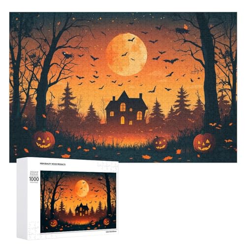 Schwieriges Holzpuzzle mit Halloween-Thema, Erwachsenen-Puzzle, Familienspaß-Spiel-Unterhaltung, geeignet für Erwachsene, 1000 Teile von ZDQJY