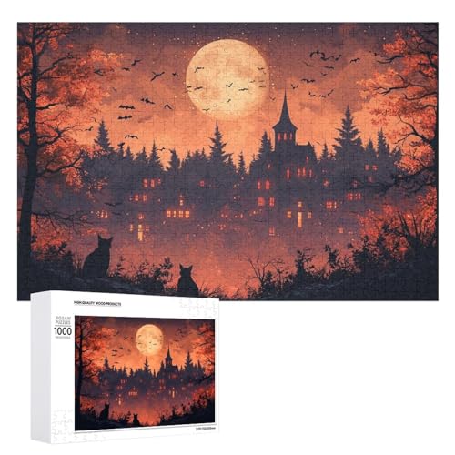 Schwieriges Holzpuzzle mit Halloween-Thema, Erwachsenen-Puzzle, Familienspaß-Spiel-Unterhaltung, geeignet für Erwachsene, 1000 Teile von ZDQJY