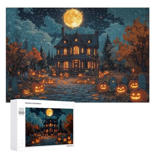 Schwieriges Holzpuzzle mit Halloween-Thema, Erwachsenen-Puzzle, Familienspaß-Spiel-Unterhaltung, geeignet für Erwachsene, 1000 Teile von ZDQJY