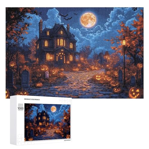 Schwieriges Holzpuzzle mit Halloween-Thema, Erwachsenen-Puzzle, Familienspaß-Spiel-Unterhaltung, geeignet für Erwachsene, 1000 Teile von ZDQJY