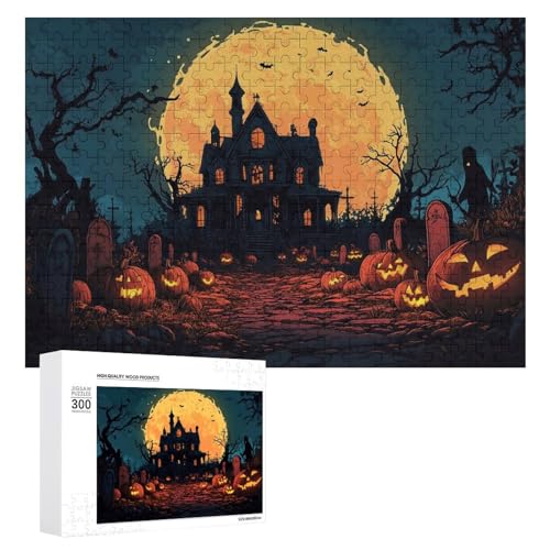 Schwieriges Holzpuzzle mit Halloween-Thema, Erwachsenen-Puzzle, Familienspaß-Spiel-Unterhaltung, geeignet für Erwachsene, 300 Teile von ZDQJY