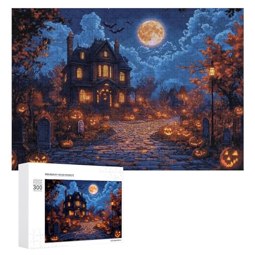 Schwieriges Holzpuzzle mit Halloween-Thema, Erwachsenen-Puzzle, Familienspaß-Spiel-Unterhaltung, geeignet für Erwachsene, 300 Teile von ZDQJY