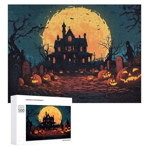 Schwieriges Holzpuzzle mit Halloween-Thema, Erwachsenen-Puzzle, Familienspaß-Spiel-Unterhaltung, geeignet für Erwachsene, 500 Teile von ZDQJY