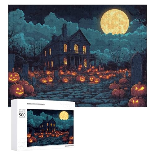 Schwieriges Holzpuzzle mit Halloween-Thema, Erwachsenen-Puzzle, Familienspaß-Spiel-Unterhaltung, geeignet für Erwachsene, 500 Teile von ZDQJY