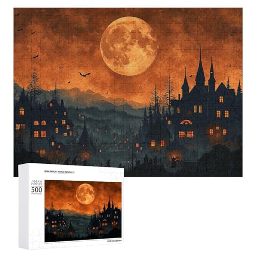 Schwieriges Holzpuzzle mit Halloween-Thema, Erwachsenen-Puzzle, Familienspaß-Spiel-Unterhaltung, geeignet für Erwachsene, 500 Teile von ZDQJY