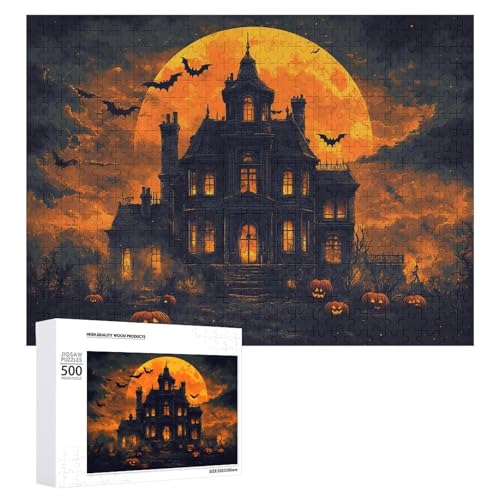 Schwieriges Holzpuzzle mit Halloween-Thema, Erwachsenen-Puzzle, Familienspaß-Spiel-Unterhaltung, geeignet für Erwachsene, 500 Teile von ZDQJY