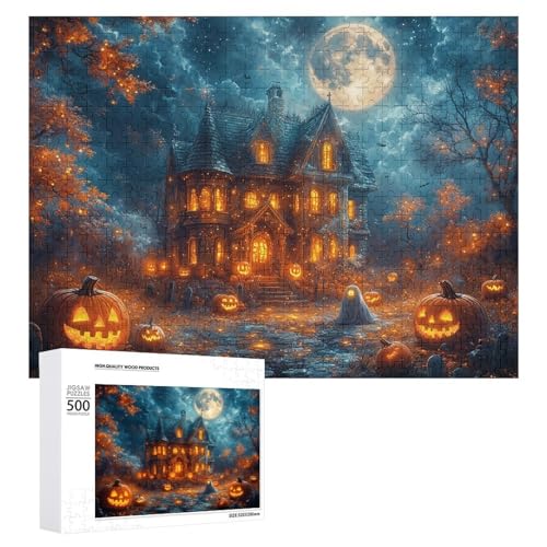 Schwieriges Holzpuzzle mit Halloween-Thema, Erwachsenen-Puzzle, Familienspaß-Spiel-Unterhaltung, geeignet für Erwachsene, 500 Teile von ZDQJY