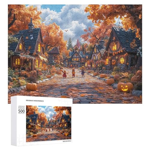 Schwieriges Holzpuzzle mit Halloween-Thema, Erwachsenen-Puzzle, Familienspaß-Spiel-Unterhaltung, geeignet für Erwachsene, 500 Teile von ZDQJY