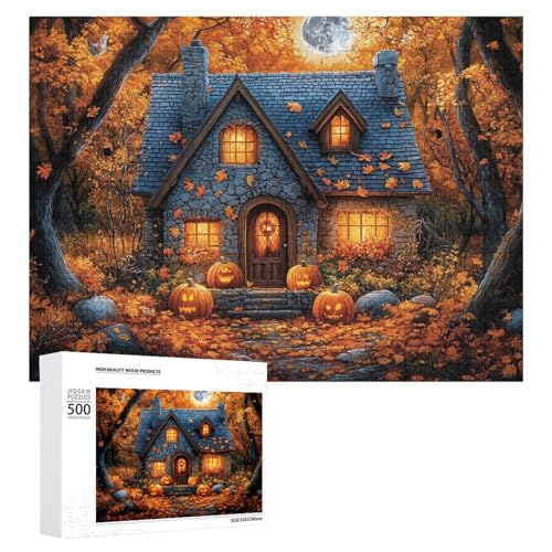 Schwieriges Holzpuzzle mit Halloween-Thema, Erwachsenen-Puzzle, Familienspaß-Spiel-Unterhaltung, geeignet für Erwachsene, 500 Teile von ZDQJY