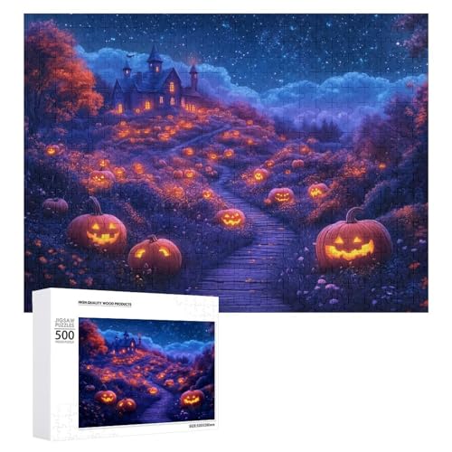 Schwieriges Holzpuzzle mit Halloween-Thema, Erwachsenen-Puzzle, Familienspaß-Spiel-Unterhaltung, geeignet für Erwachsene, 500 Teile von ZDQJY