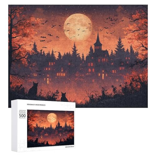 Schwieriges Holzpuzzle mit Halloween-Thema, Erwachsenen-Puzzle, Familienspaß-Spiel-Unterhaltung, geeignet für Erwachsene, 500 Teile von ZDQJY