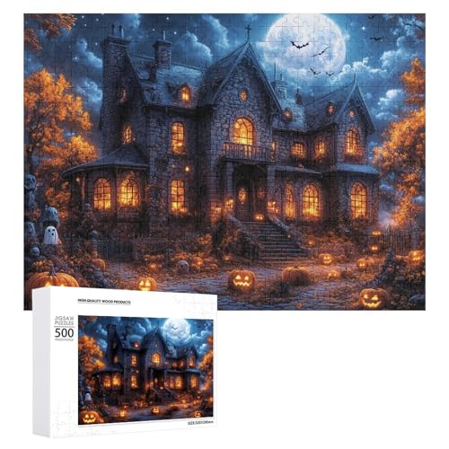 Schwieriges Holzpuzzle mit Halloween-Thema, Erwachsenen-Puzzle, Familienspaß-Spiel-Unterhaltung, geeignet für Erwachsene, 500 Teile von ZDQJY