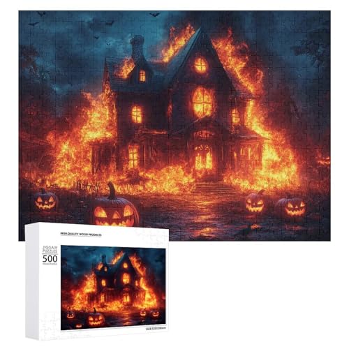 Schwieriges Holzpuzzle mit Halloween-Thema, Erwachsenen-Puzzle, Familienspaß-Spiel-Unterhaltung, geeignet für Erwachsene, 500 Teile von ZDQJY