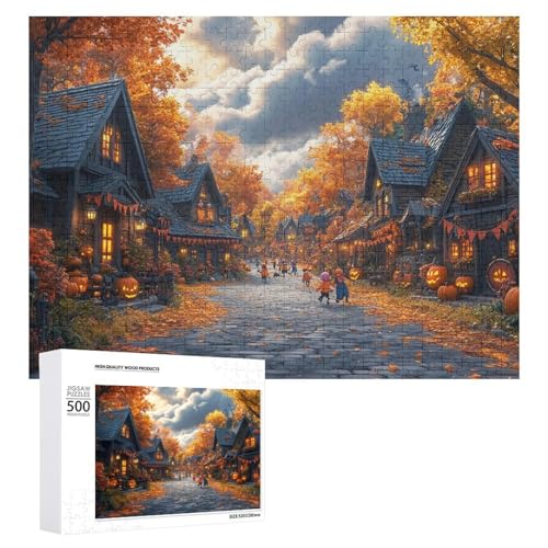 Schwieriges Holzpuzzle mit Halloween-Thema, Erwachsenen-Puzzle, Familienspaß-Spiel-Unterhaltung, geeignet für Erwachsene, 500 Teile von ZDQJY