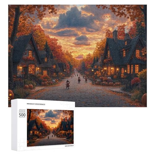 Schwieriges Holzpuzzle mit Halloween-Thema, Erwachsenen-Puzzle, Familienspaß-Spiel-Unterhaltung, geeignet für Erwachsene, 500 Teile von ZDQJY